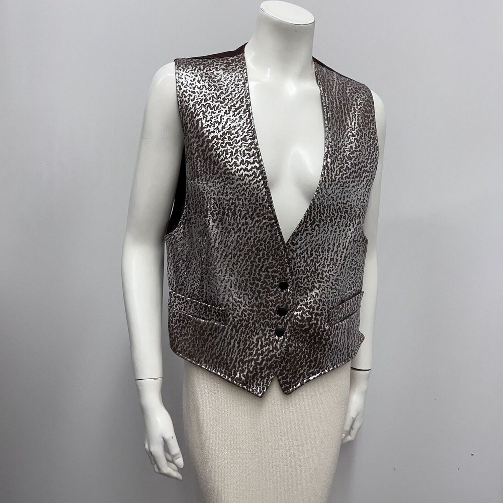 Vintage Cedars Leather Vest Metallic Silver and Brown Size‎ Medium M